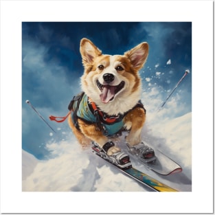 Skiing Corgi Posters and Art